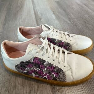 Laidback London Patchwork Women's White Leather Embroidered Hand Made Sneakers